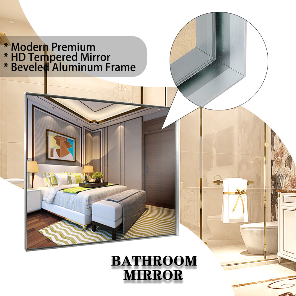 36x30inch Glossy Brushed Silver Framed Mirror For