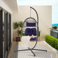 Outdoor Garden Rattan Egg Swing Chair Hanging Chair Dark Blue Cushion Yes Complete Patio Set Dark Blue Rust Resistant Frame Garden & Outdoor Water Resistant Cushion American Design Complete Patio Sets Rattan