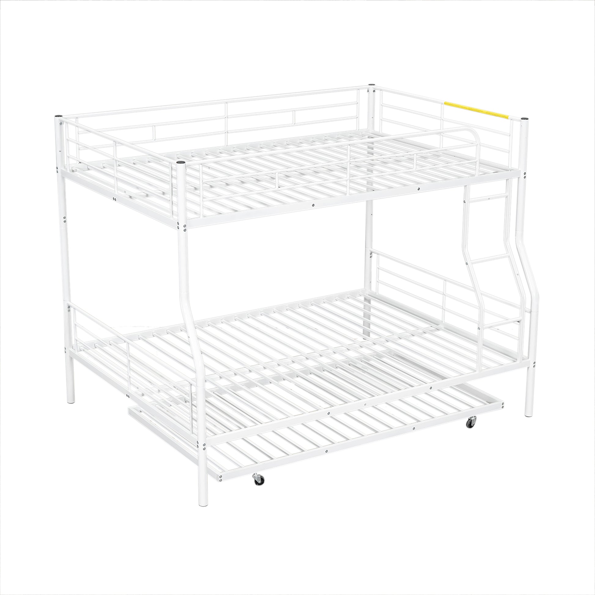 Full Xl Over Queen Metal Bunk Bed With Trundle, White Full Xl White Iron