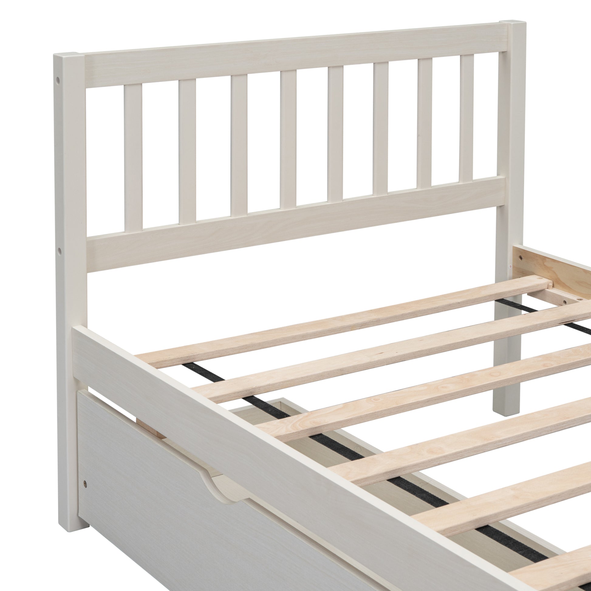 Modern Design Wooden Twin Size Platform Bed With 2 Drawers For White Washed Color White Washed Rubber Wood