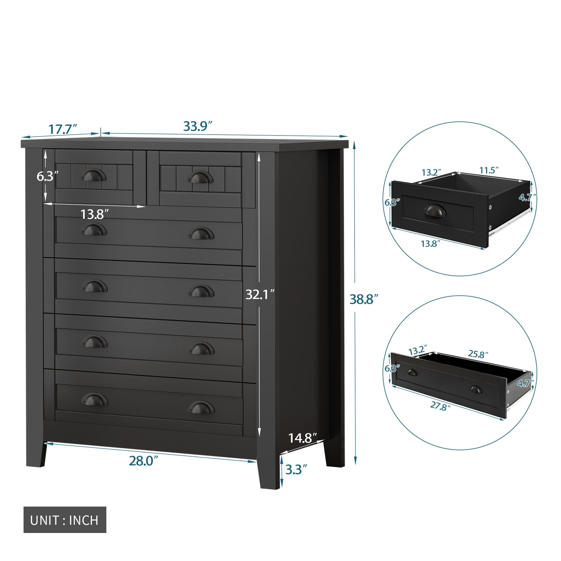 Drawer Dresser Bar Cabinet Side Cabinet,Buffet Sideboard,Buffet Service Counter, Solid Wood Frame,Plasticdoor Panel,Retro Shell Handle,Applicable To Dining Room, Living Room, Kitchen ,Corridor,Black 5 Or More Drawers Black Primary Living Space Classic