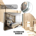 30X20Inch Glossy Brushed Silver Rounded Corner Rectangle Bathroom Mirror For Wall Metal Frame Deep Set Design Hangs Wall Mounted Bathroom Mirror Horizontal & Vertical Silver Classic,Modern Aluminium Alloy