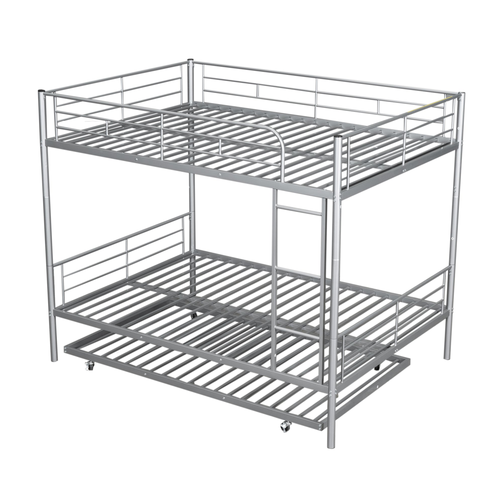 Full Over Full Metal Bunk Bed With Trundle, Silver Silver Iron