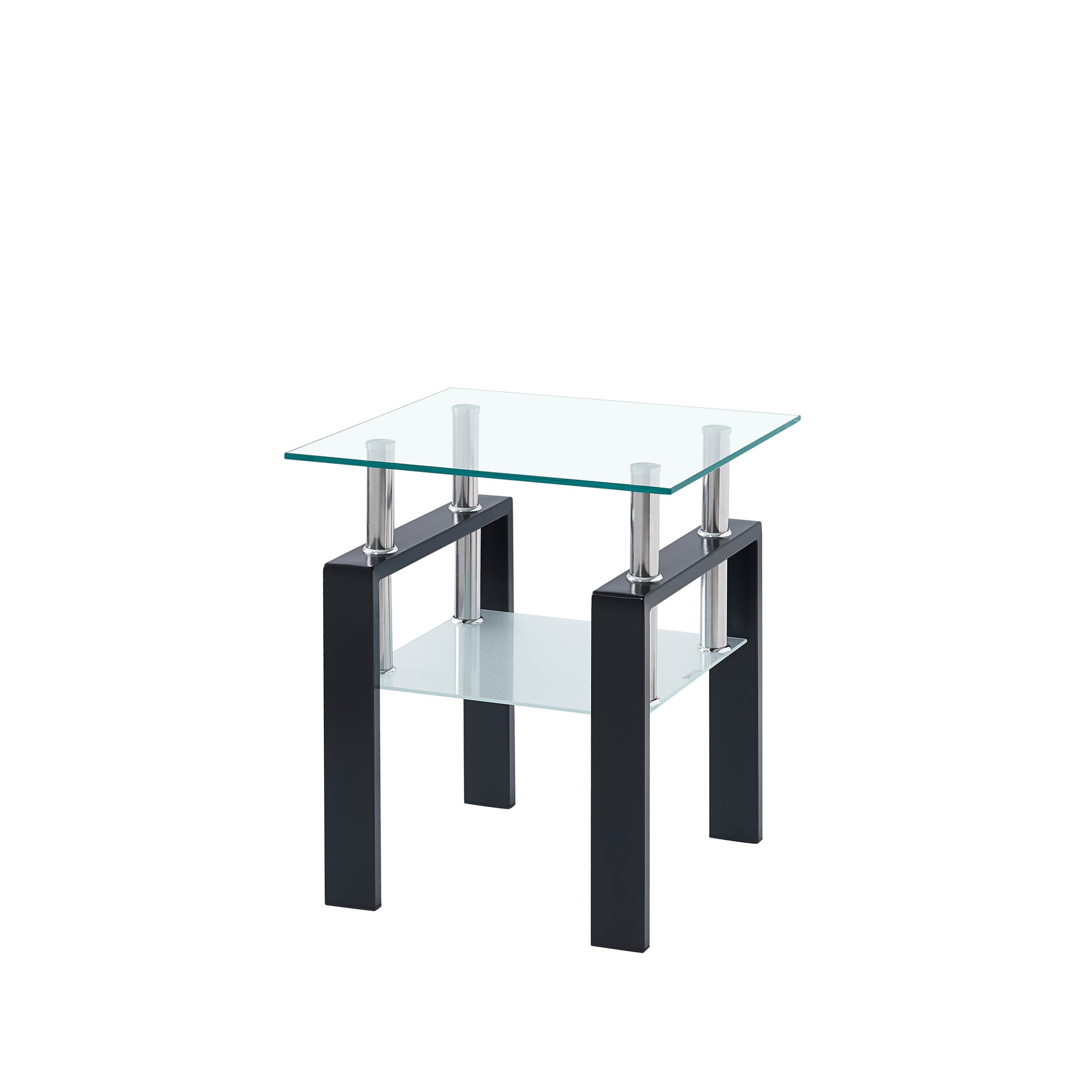 2 Piece Clear Tempered Glass Small Table, End Table For Living Room, Sofa Table Transparent Tempered Glass