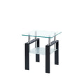 Tempered Transparent Glass End Table, 2 Layers Small Table With Storage, Living Room Side Table Clear Tempered Glass