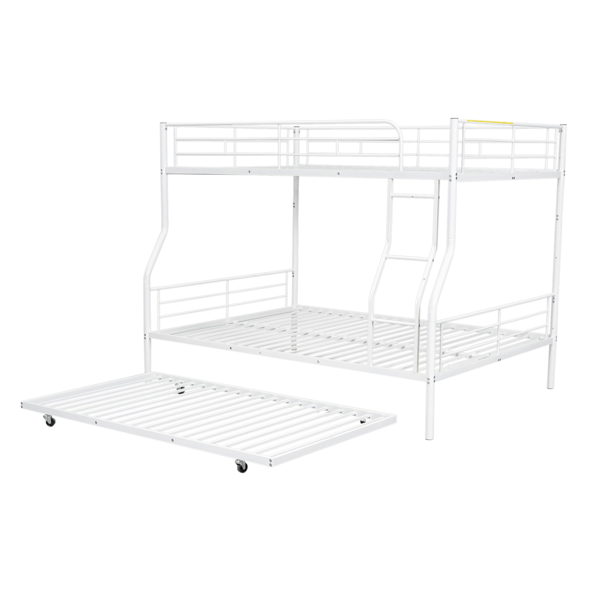 Full Xl Over Queen Metal Bunk Bed With Trundle, White Full Xl White Iron