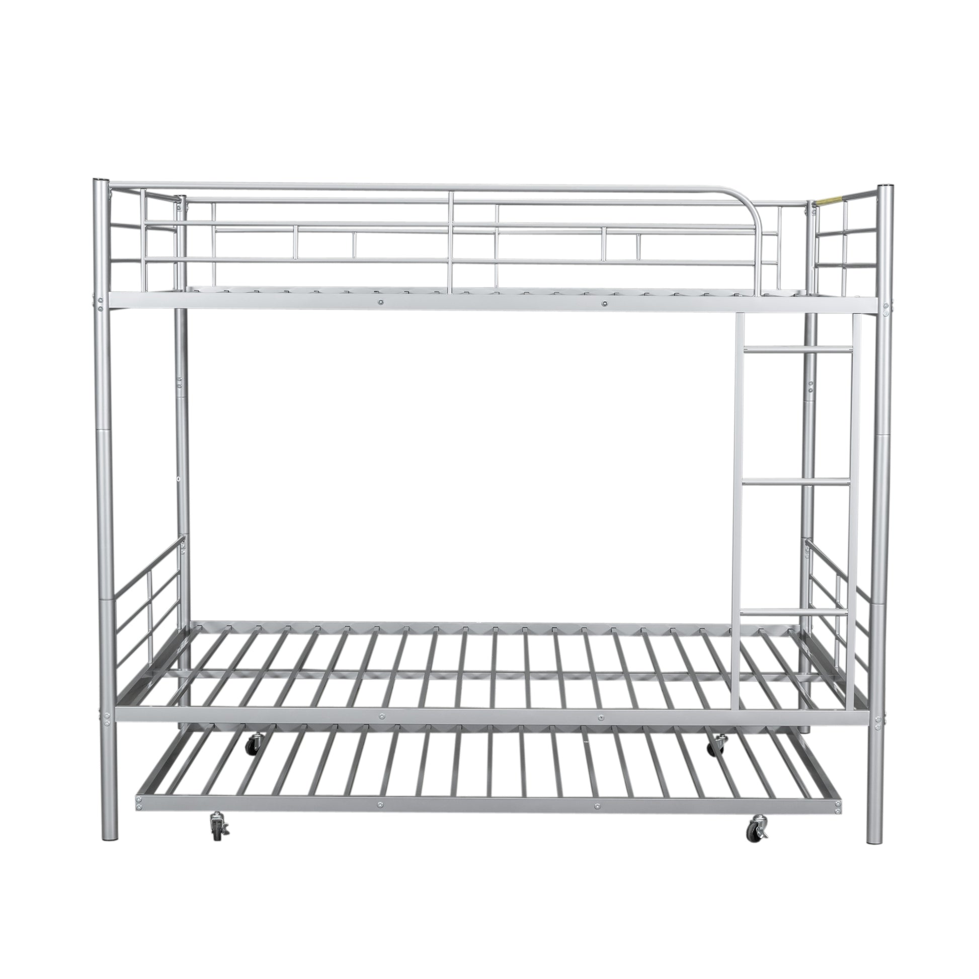 Full Over Full Metal Bunk Bed With Trundle, Silver Silver Iron