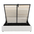 Queen Size Upholstered Platform Bed With A Hydraulic Storage System White White Upholstered