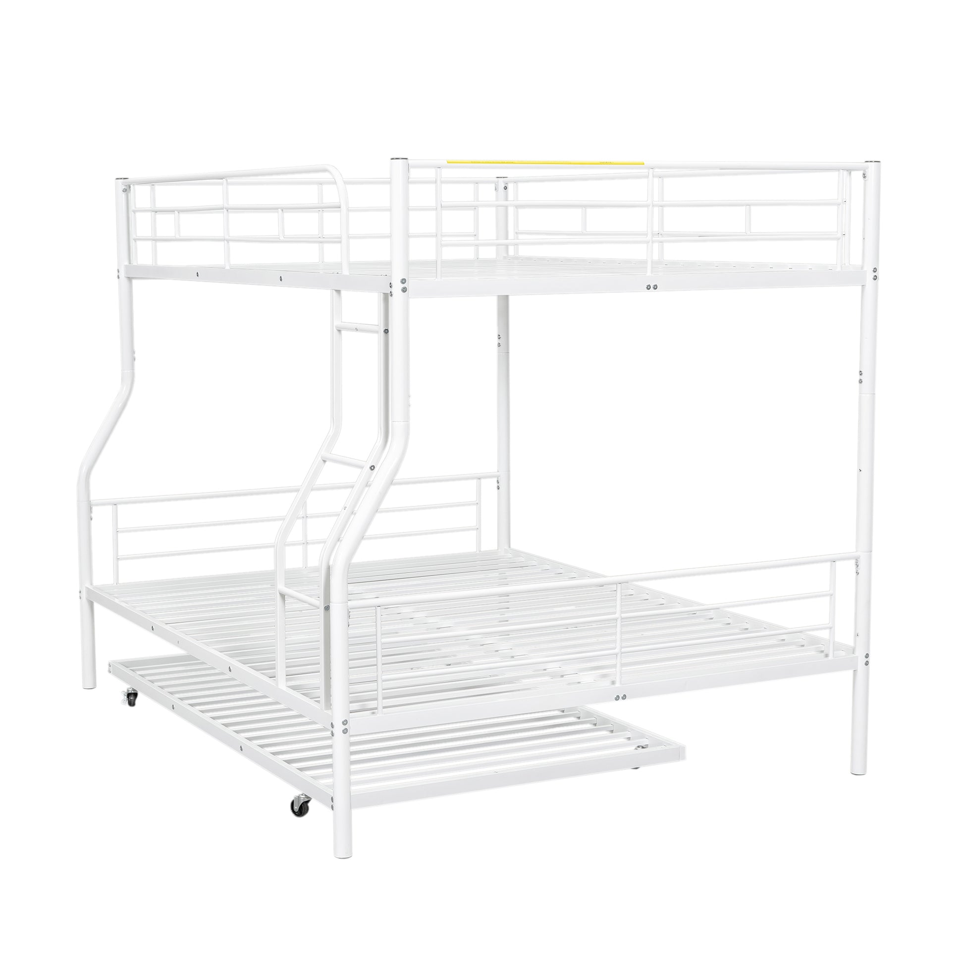 Full Xl Over Queen Metal Bunk Bed With Trundle, White Full Xl White Iron