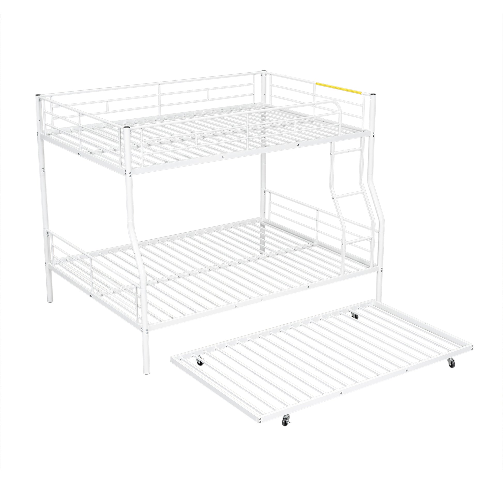Full Xl Over Queen Metal Bunk Bed With Trundle, White Full Xl White Iron