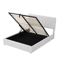 Queen Size Upholstered Platform Bed With A Hydraulic Storage System White White Upholstered