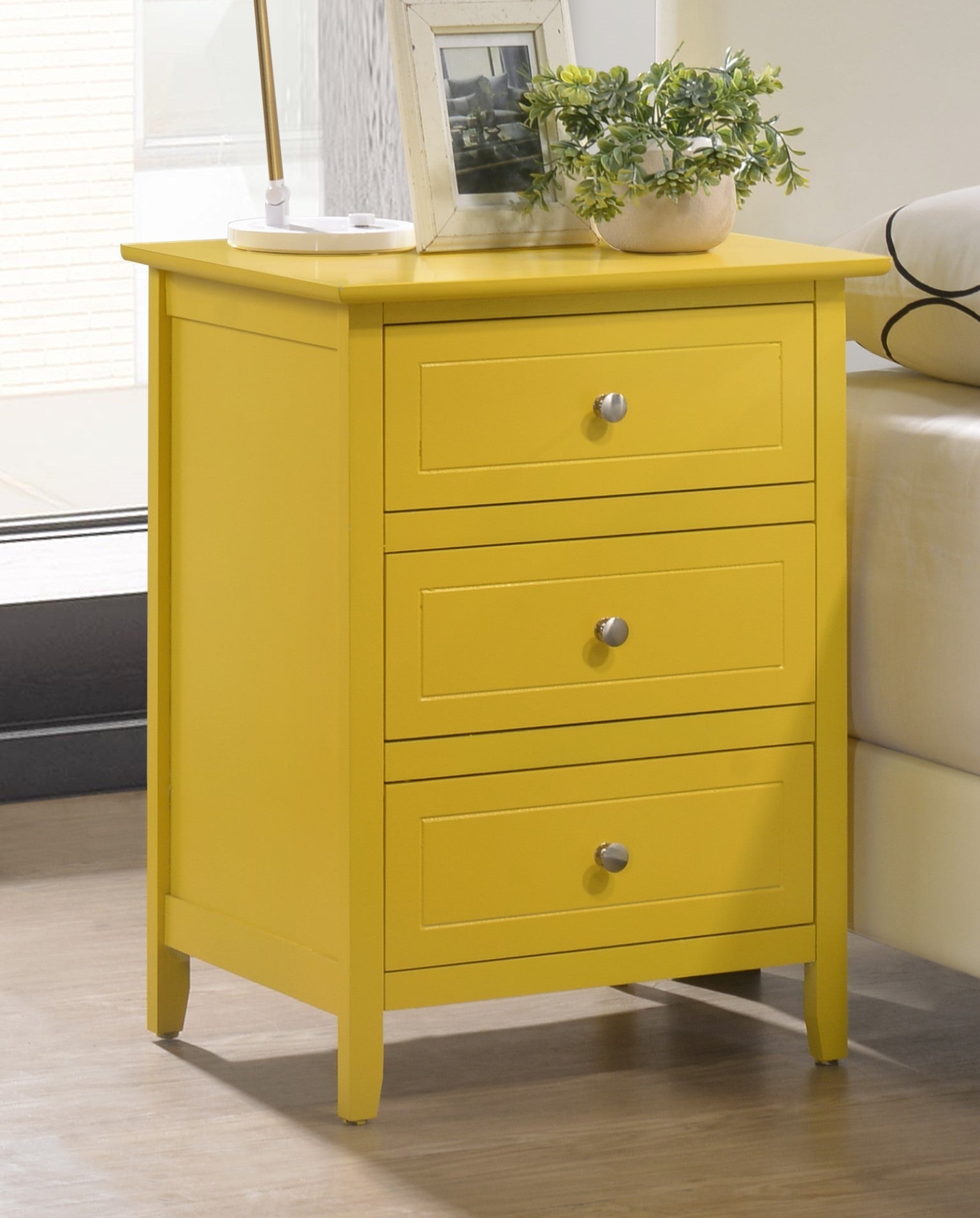 Daniel G1302 N Nightstandyellow Yellow 3 Drawers Particle Board