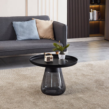 Smoke Glass Base With Black Painting Top Coffee Table, Living Room Center Table Smoke Glass