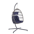 Outdoor Garden Rattan Egg Swing Chair Hanging Chair Dark Blue Cushion Yes Complete Patio Set Dark Blue Rust Resistant Frame Garden & Outdoor Water Resistant Cushion American Design Complete Patio Sets Rattan