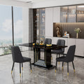 1 Table And 4 Black Chairs. The Table Features A Black Imitation Marble Pattern Desktop And Black Gold Mdf Legs. Pair With 4 Black Pu Chairs. F Sq C 007 Black Gold Mdf Glass