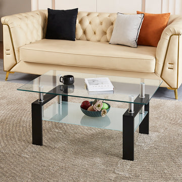 Tempered Clear Glass Coffee Table, 2 Layers Coffee Table Living Room Center Table Transparent Glass