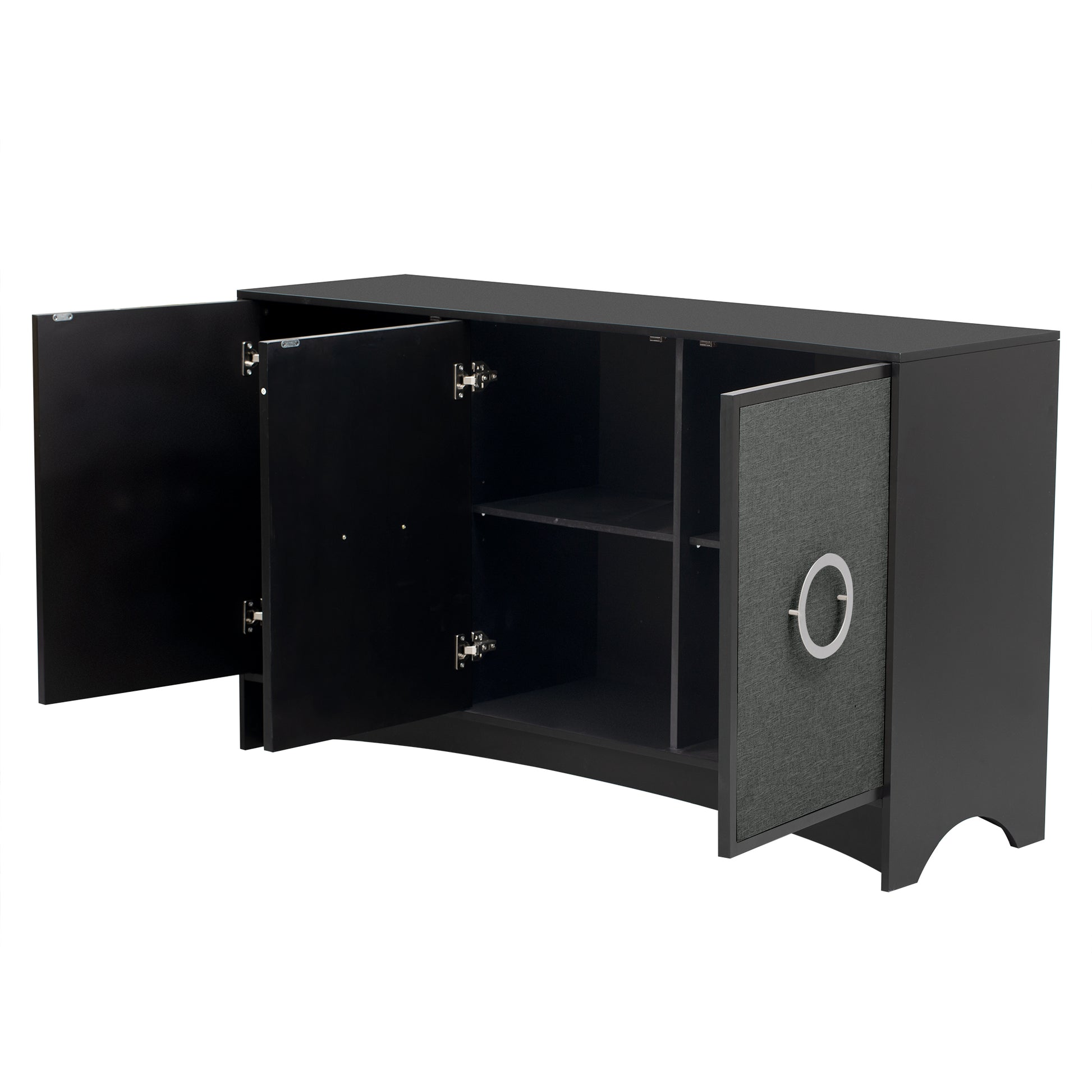 Curved Design Storage Cabinet With Three Doors And Adjustable Shelves, Suitable For Corridors, Entrances, Living Rooms, And Study 1 2 Shelves Black Mdf