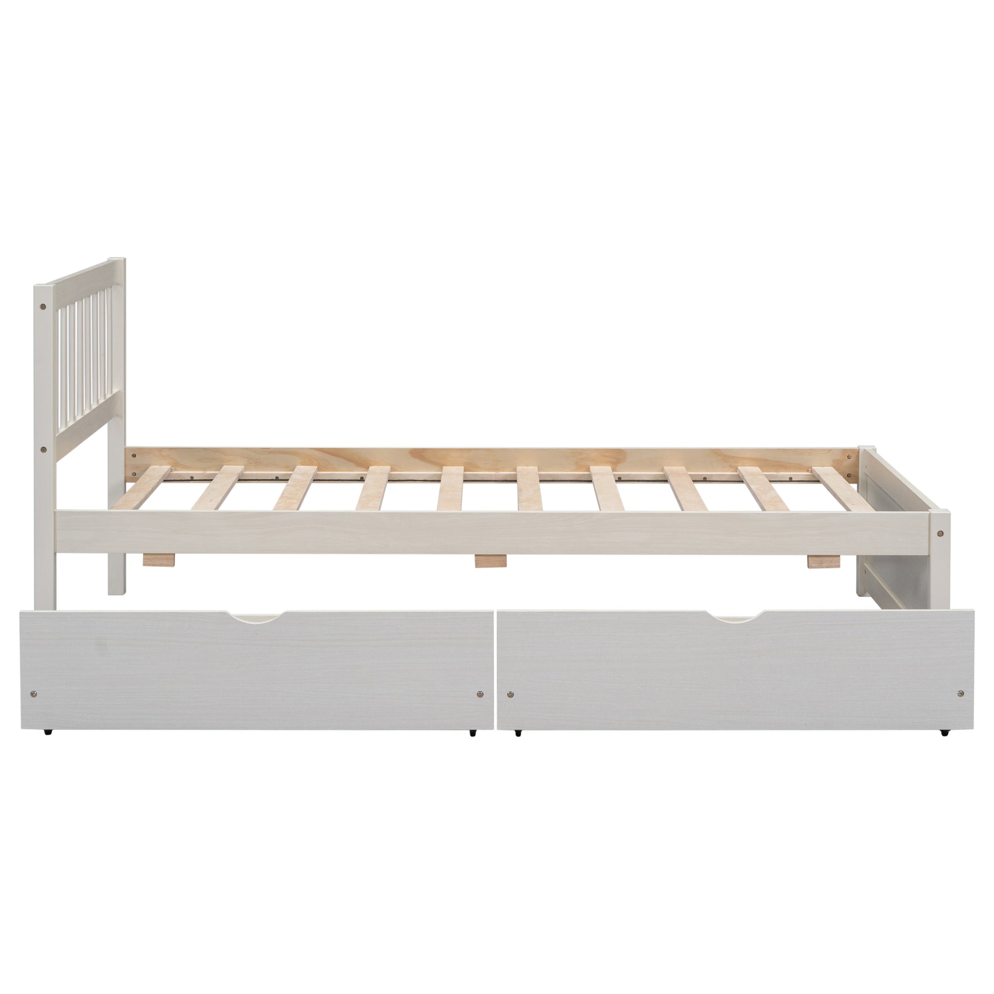 Modern Design Wooden Twin Size Platform Bed With 2 Drawers For White Washed Color White Washed Rubber Wood