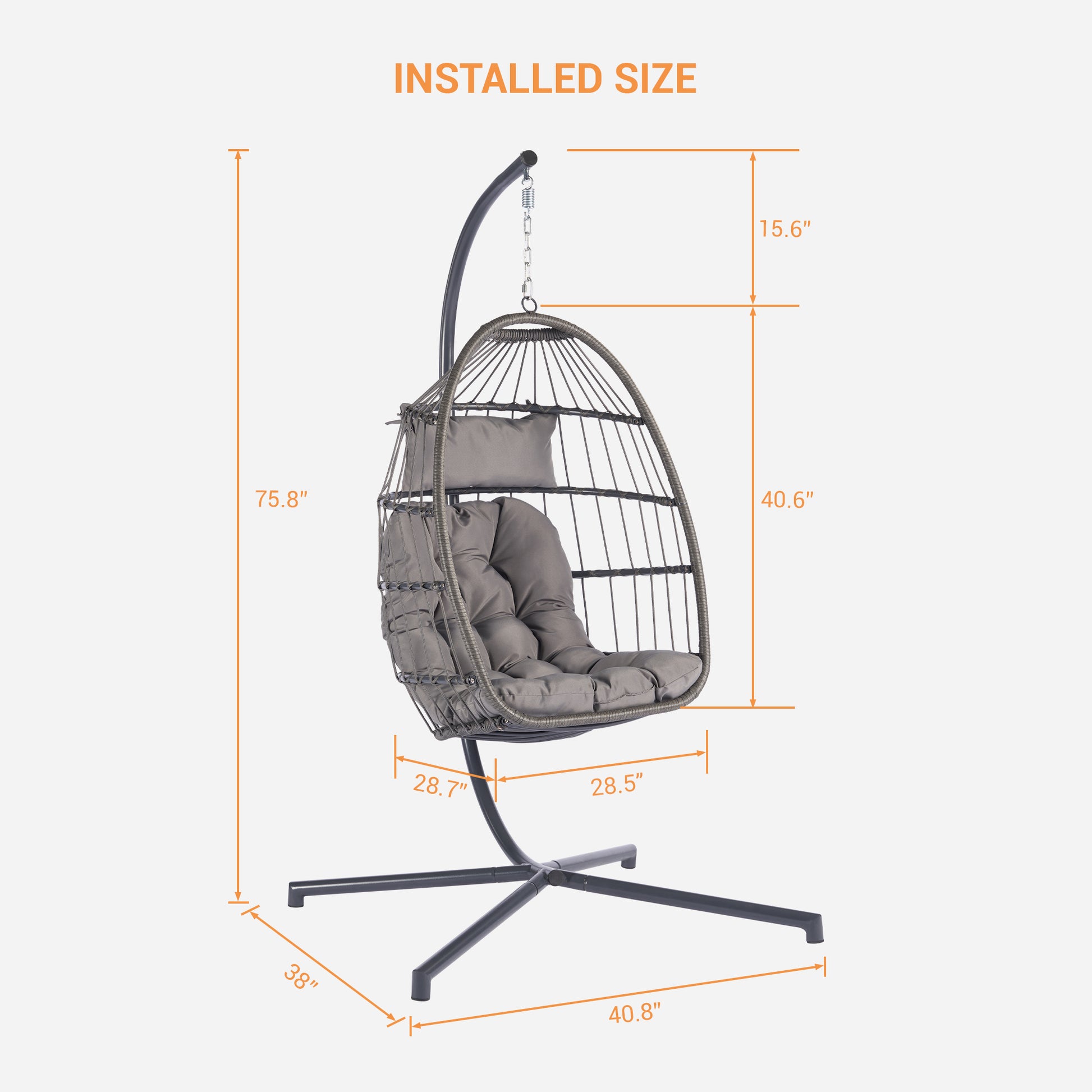 Outdoor Garden Rattan Egg Swing Chair Hanging Chair Light Gray Cushion Yes Complete Patio Set Light Gray Rust Resistant Frame Water Resistant Cushion Garden & Outdoor American Design Complete Patio Sets Rattan