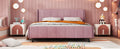 Queen Size Upholstered Platform Bed, Velvet, Pink Pink Upholstered