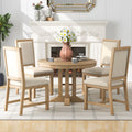 5 Piece Dining Set Extendable Round Table And 4 Upholstered Chairs Farmhouse Dining Set For Kitchen, Dining Room Natural Wood Wash Natural Wood Wash Solid Wood Mdf