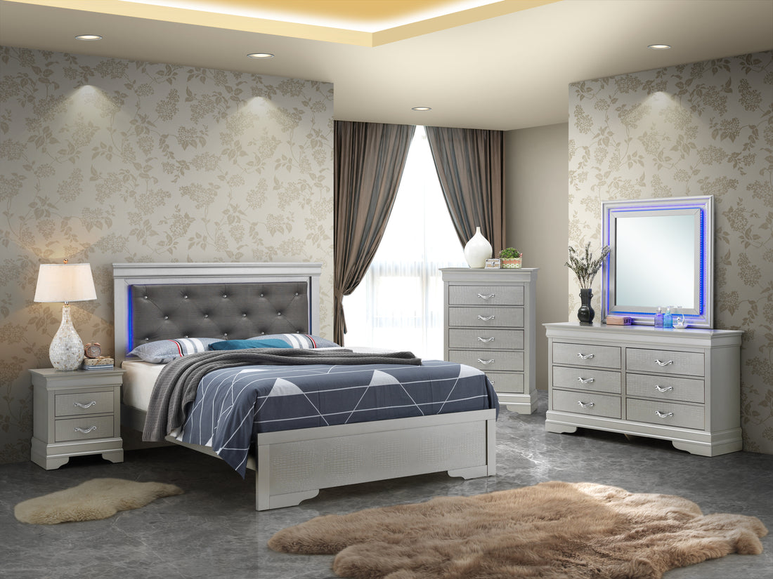 Elegant Transitional Full Bed In Silver Champagne Champagne Particle Board