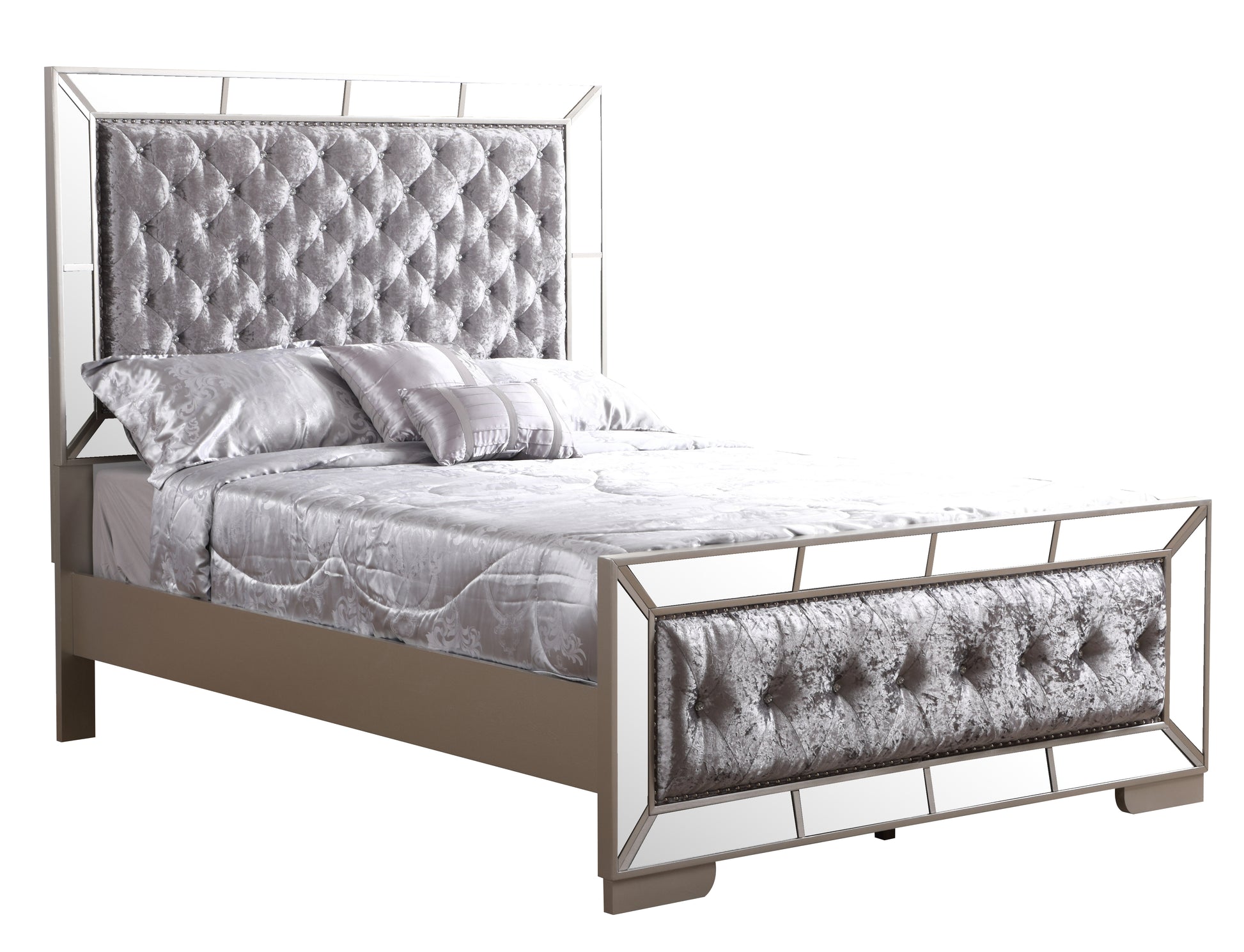 Stylish Contemporary Silver Champagne Bed Queen Champagne Solid Wood Mdf