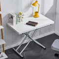 Modern Minimalist Multifunctional Lift Table With 0.8 Inch Mdf Desktop And Silver Metal Legs, Can Be Used As A Dressing Table, Coffee Table, Dining Table, And Office Table White Metal