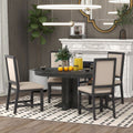 5 Piece Dining Set Extendable Round Table And 4 Upholstered Chairs Farmhouse Dining Set For Kitchen, Dining Room Black Black Solid Wood Mdf