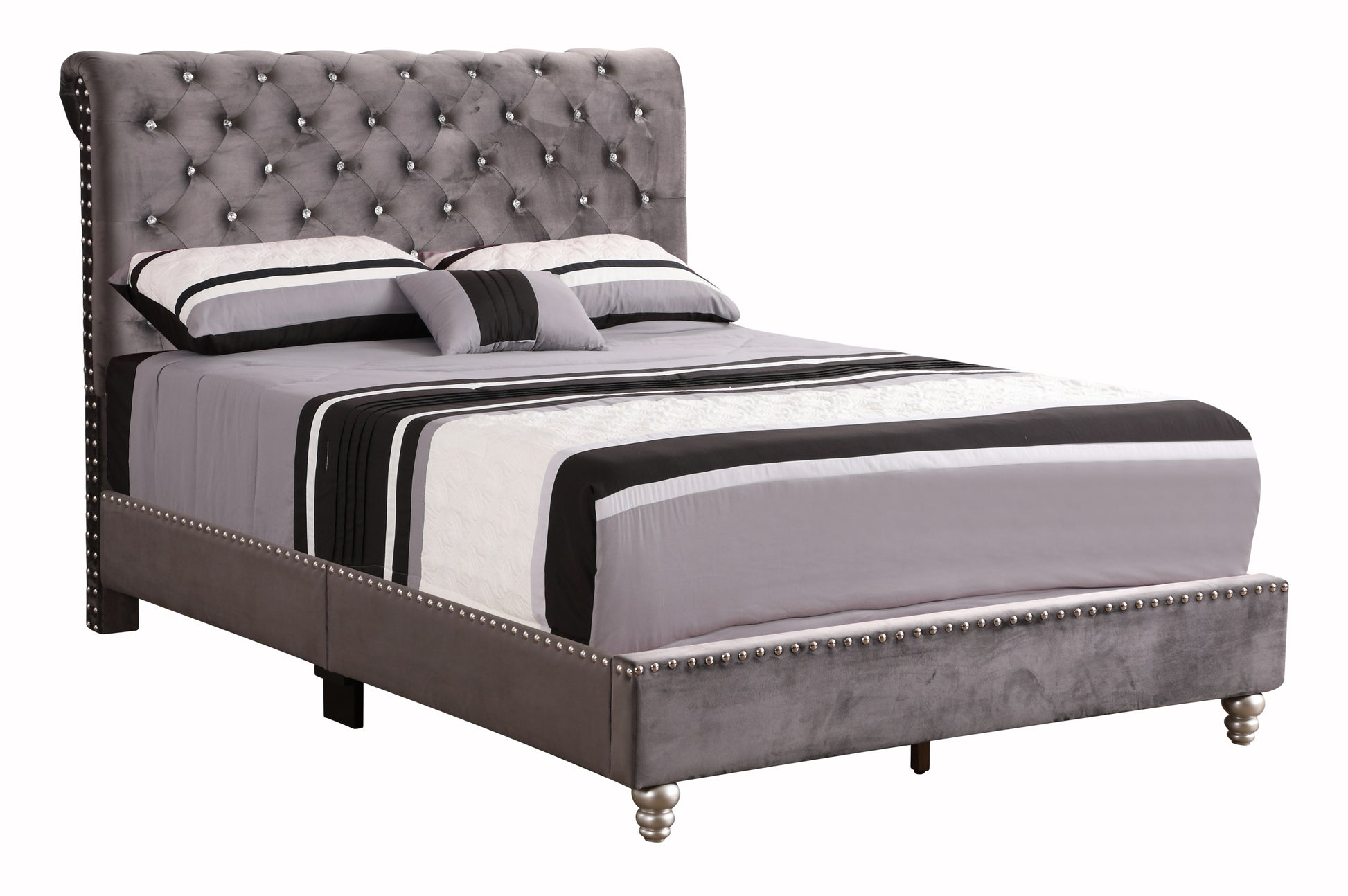Maxx G1940 Fb Up Tufted Upholstered Bedgray Gray Foam Velvet