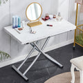 Modern Minimalist Multifunctional Lift Table With 0.8 Inch Mdf Desktop And Silver Metal Legs, Can Be Used As A Dressing Table, Coffee Table, Dining Table, And Office Table White Metal