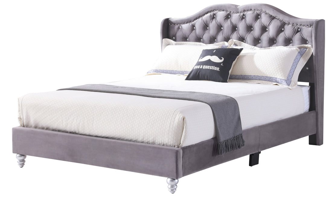Joy G1931 Qb Up Queen Upholstered Bedgray Gray Foam Velvet