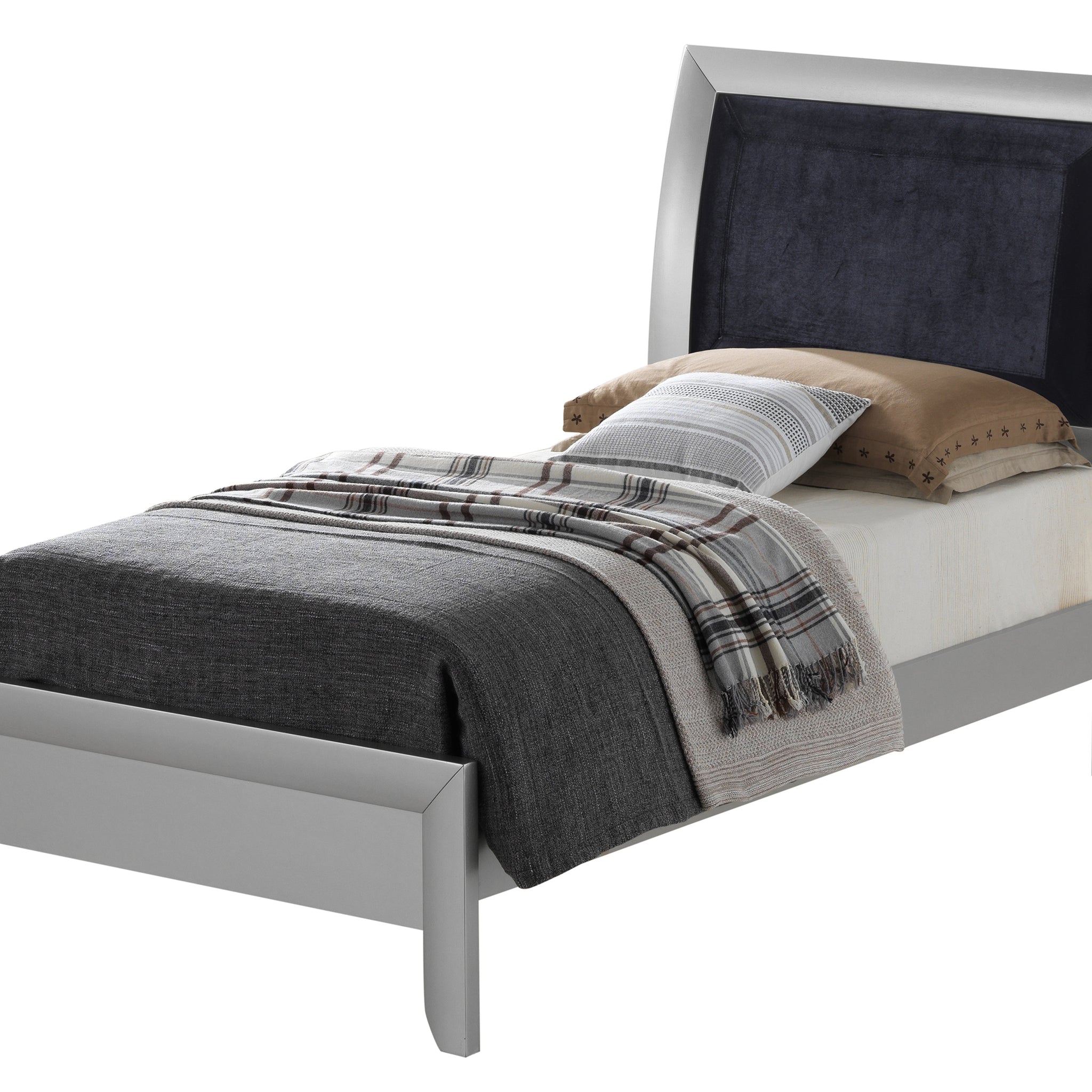 Contemporary Silver Champagne Twin Bed Champagne Particle Board