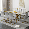 A Modern Minimalist Rectangular Dining Table With A 0.39 Inch Imitation Marble Patterned Glass Tabletop And Gold Plated Metal Legs,For Kitchen Dining Living Meeting Room Banquet Hall,1538 White Glass