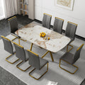 A Modern Minimalist Rectangular Dining Table With A 0.39 Inch Imitation Marble Patterned Glass Tabletop And Gold Plated Metal Legs,For Kitchen Dining Living Meeting Room Banquet Hall,1538 White Glass