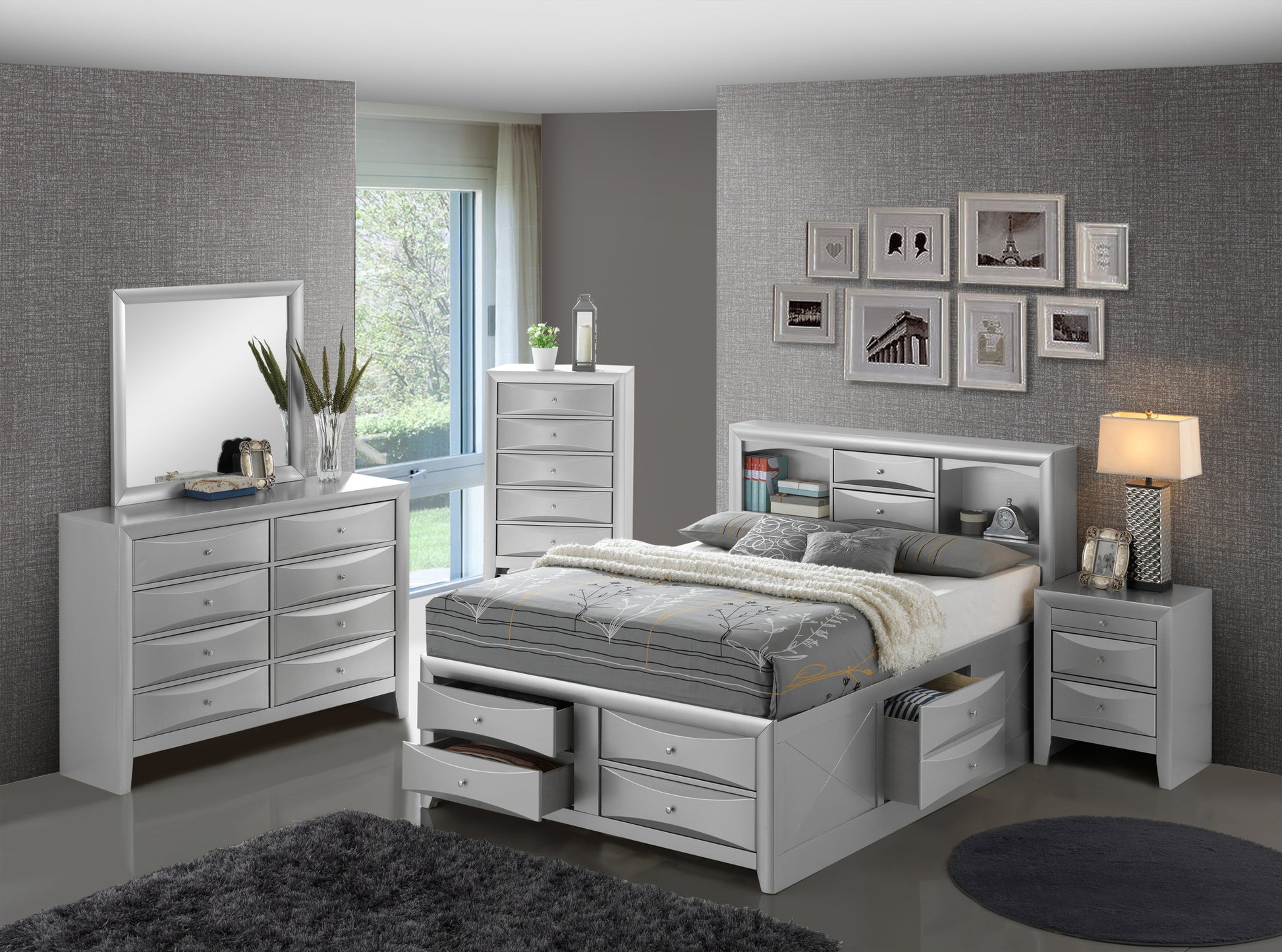 Marilla G1503G Ksb3 King Storage Bedsilver Champagne Champagne Particle Board