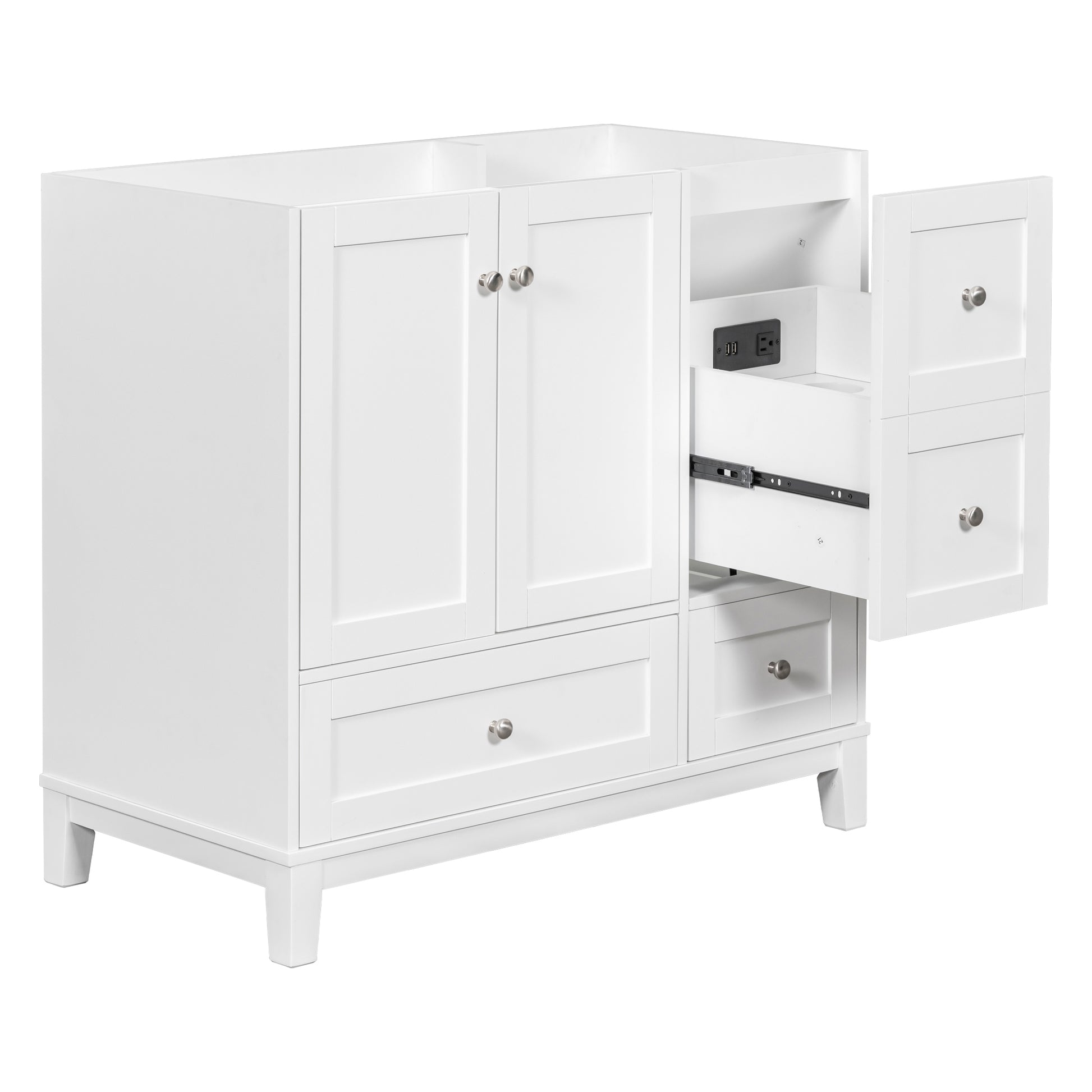 Cabinet Only 36" Bathroom Vanity, White Sink Not Included White Solid Wood Mdf Resin