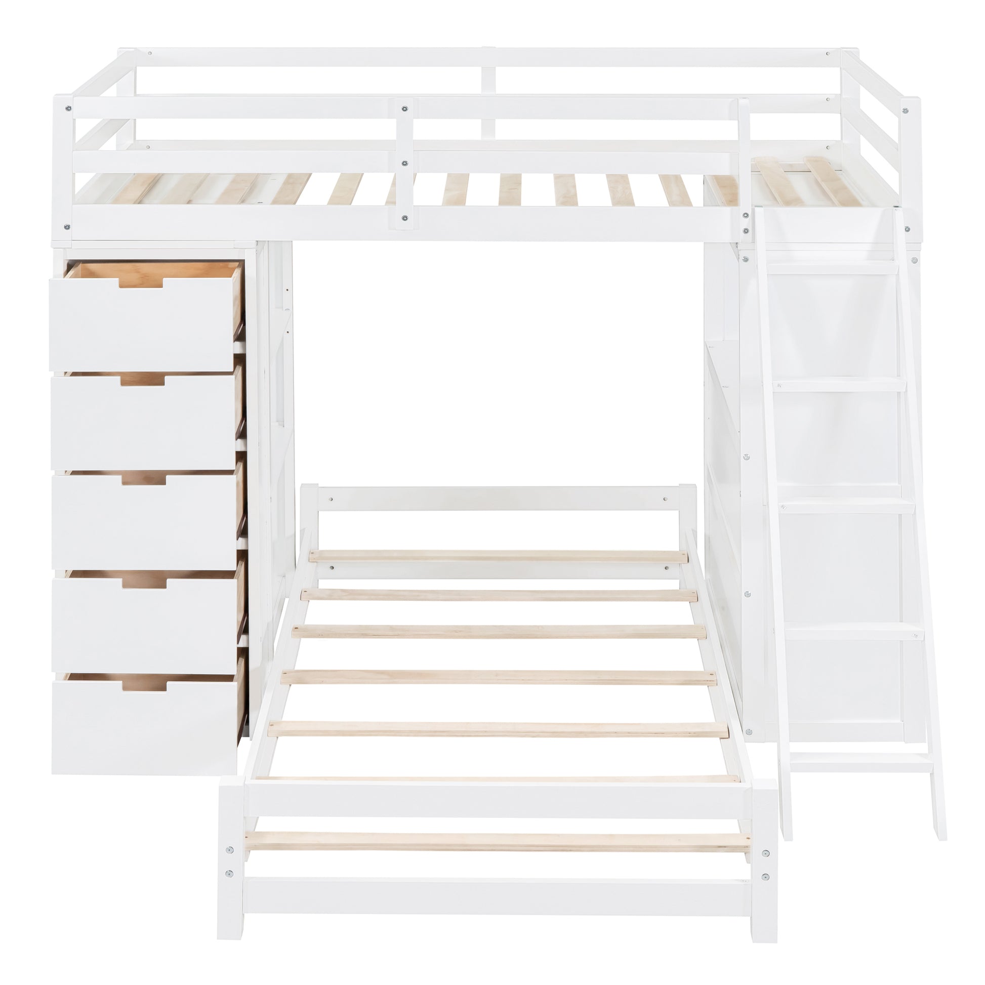 Twin Over Twin Bunk Bed With Led Light And Usb Ports, White Twin White Plywood