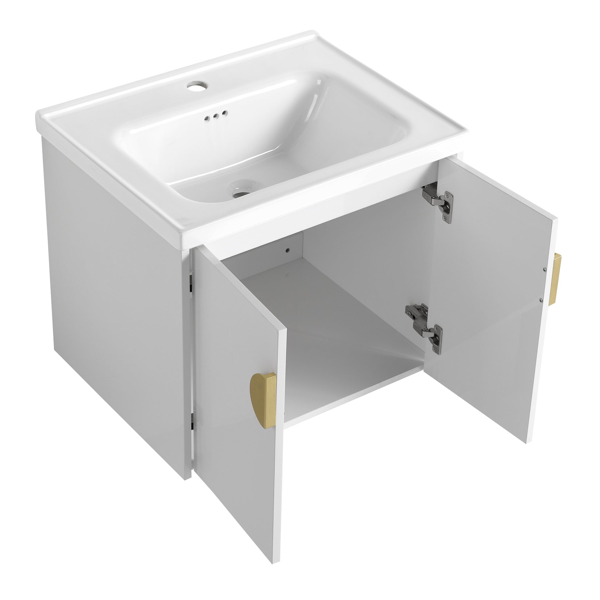 60 Inch Soft Close Doors Bathroom Vanity With Sink, And A Small Storage Shelves.Bvc06360Gwh Gloss White Bathroom Wall Mounted Modern Plywood