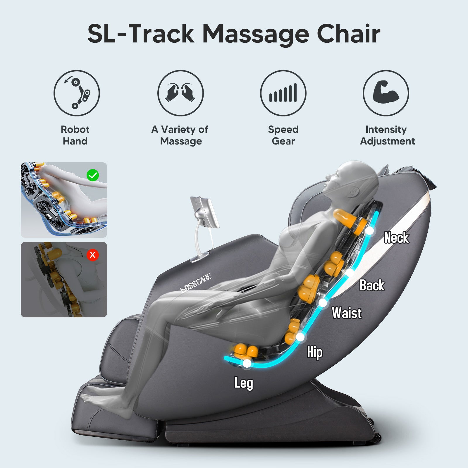 Bosscare 2023 Massage Chairs With Ai Voice Control Shiatsu Recliner Gray Gray Leather Leather