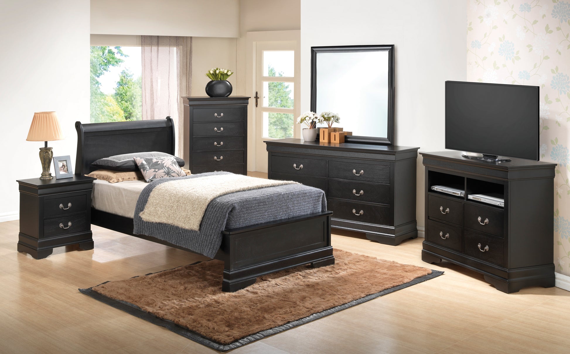 Classic Black Twin Bed With Timeless Elegance Black Particle Board