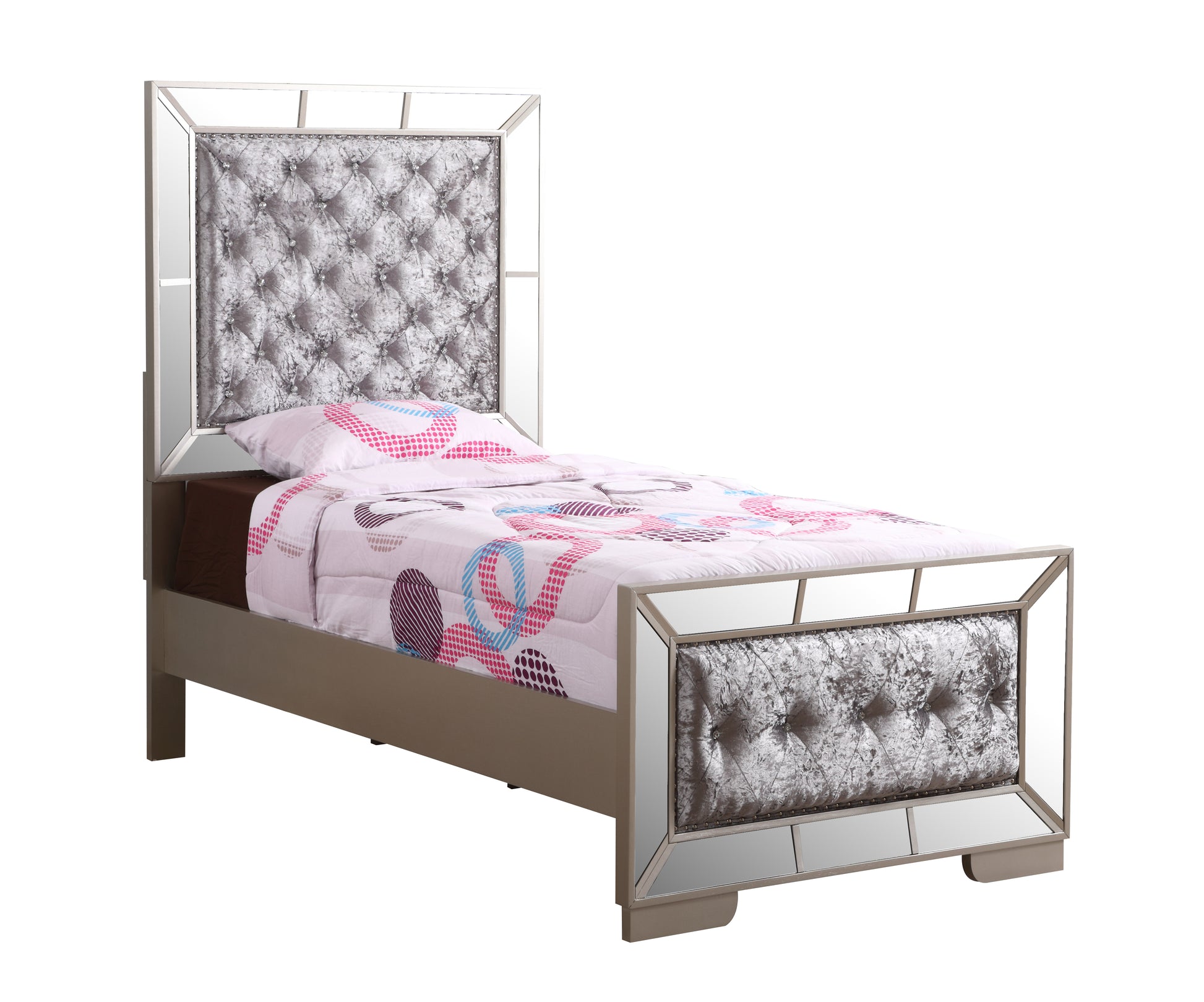 Elegant Contemporary Twin Bed In Silver Champagne Twin Champagne Panel Particle Board