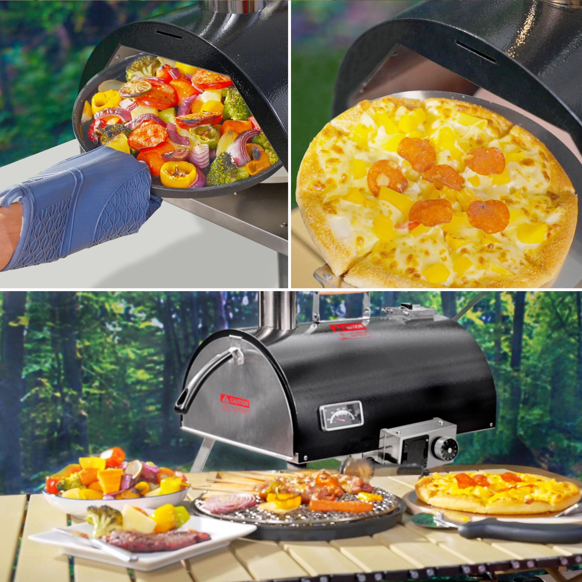 Black Pizza Oven Outdoor 12" Automatic Rotatable Pizza Ovens Portable Stainless Steel Wood Fired Pizza Oven Pizza Maker With Built In Thermometer Pizza Cutter Carry Bag Black Garden & Outdoor American Design Stainless Steel Stainless Steel