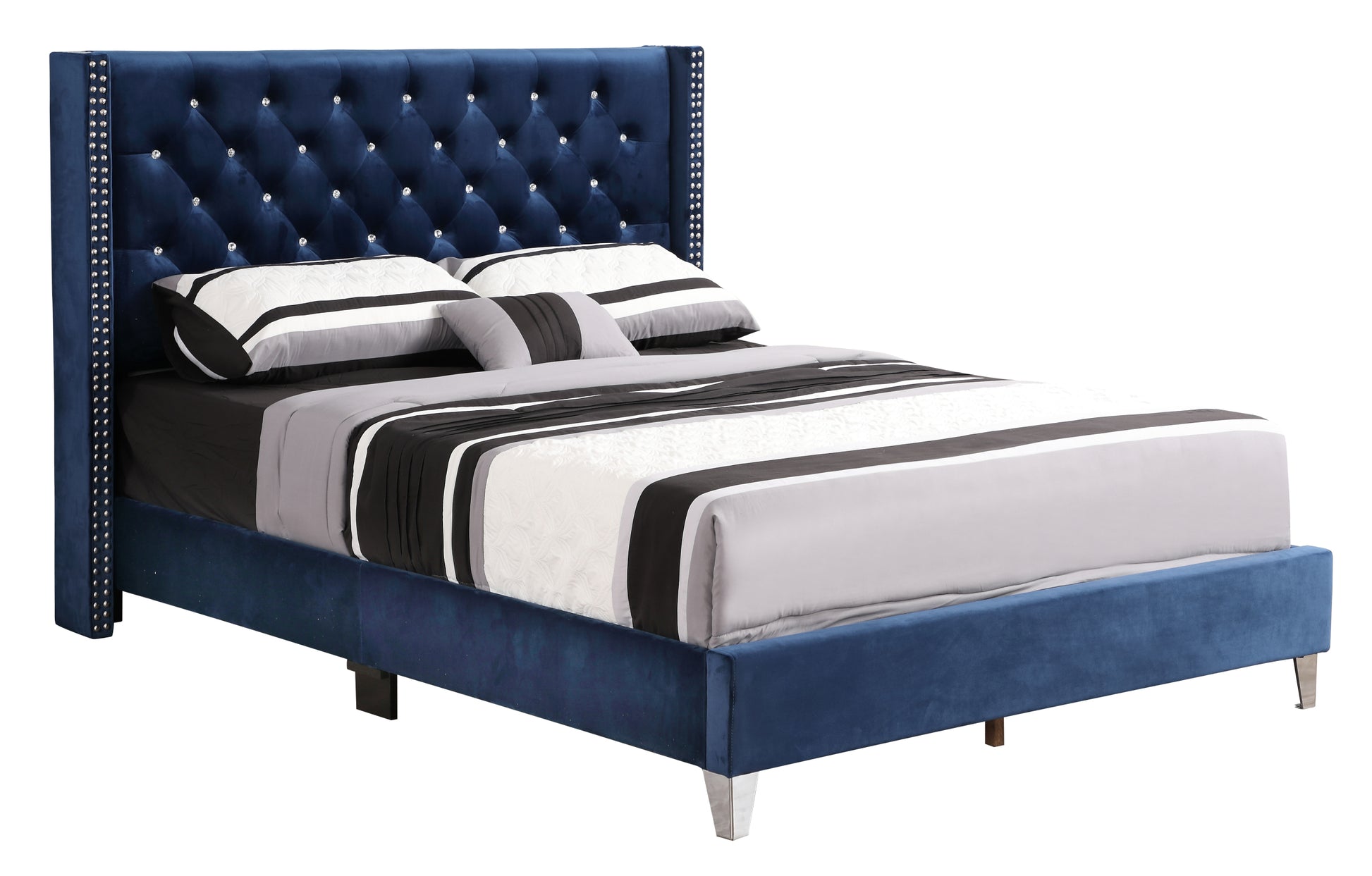 Julie G1924 Qb Up Queen Upholstered Bednavy Blue Navy Blue Foam Velvet
