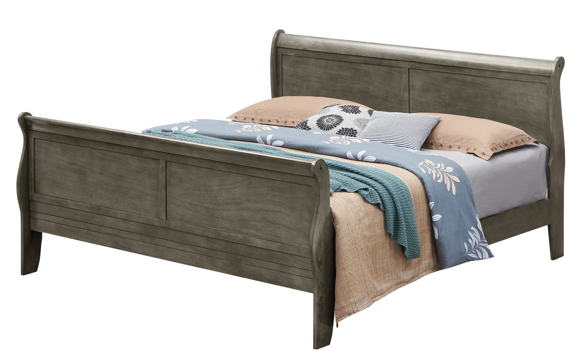 Elegant Traditional Gray Queen Bed Frame Gray Particle Board