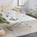 Modern Minimalist Multifunctional Lift Table With 0.8 Inch Mdf Desktop And Silver Metal Legs, Can Be Used As A Dressing Table, Coffee Table, Dining Table, And Office Table White Metal