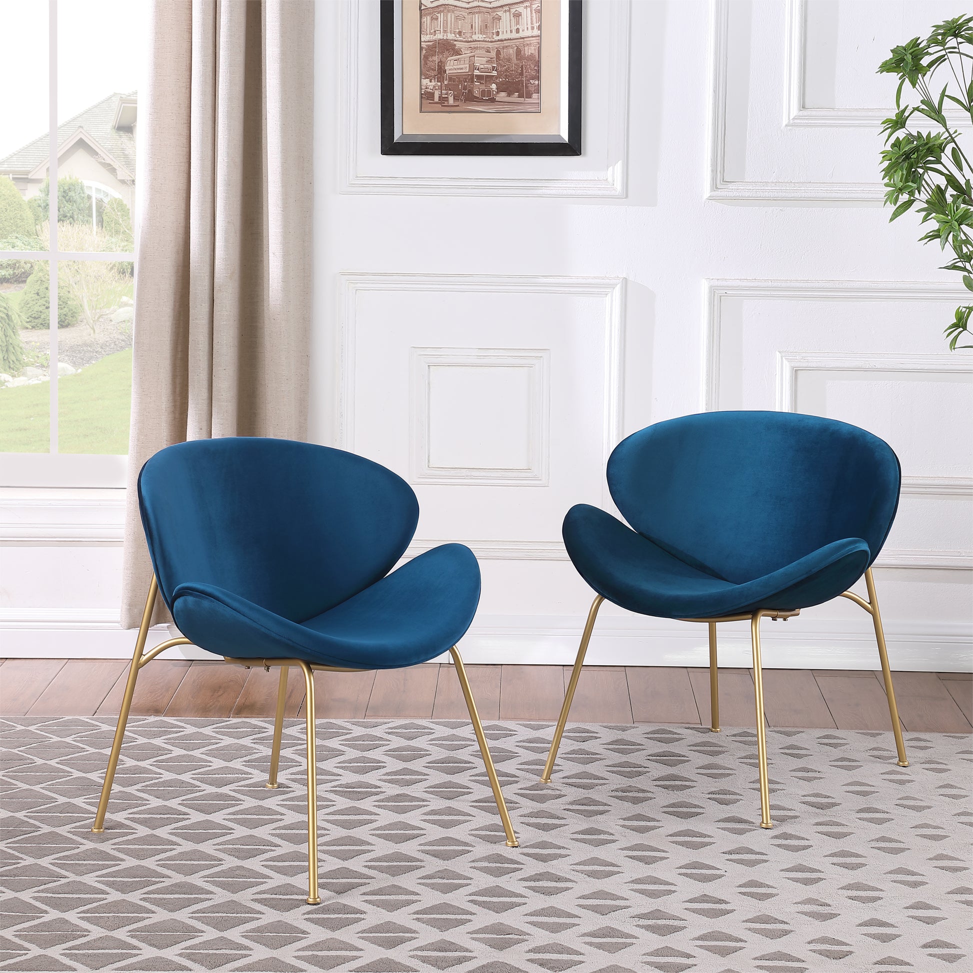 2 Chair 1 Carton Velvet Dining Chairs, Upholstered Living Room Chairs With Gold Metal Legs 6 Colors Blue Velvet