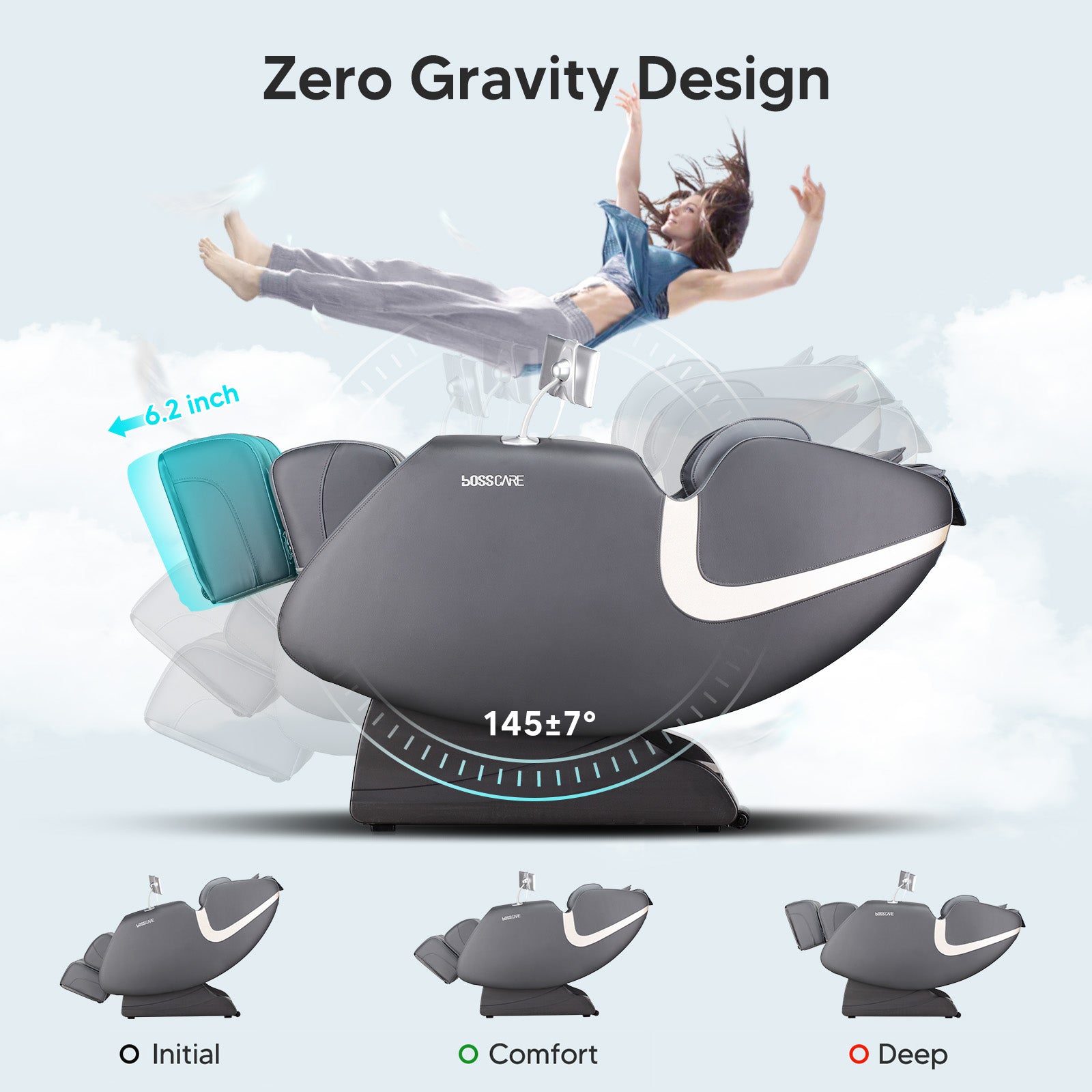 Bosscare 2023 Massage Chairs With Ai Voice Control Shiatsu Recliner Gray Gray Leather Leather