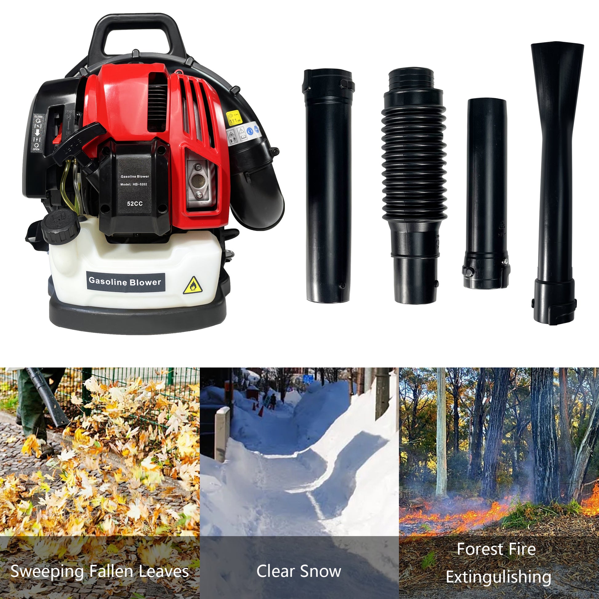 Backpack Leaf Blower, 52Cc,530Cfm,175Mph ,2 Stroke Air Cooling Gasoline Backpack Grass Blower,Snow Blower Epa Compliant Red American Design Metal Metal