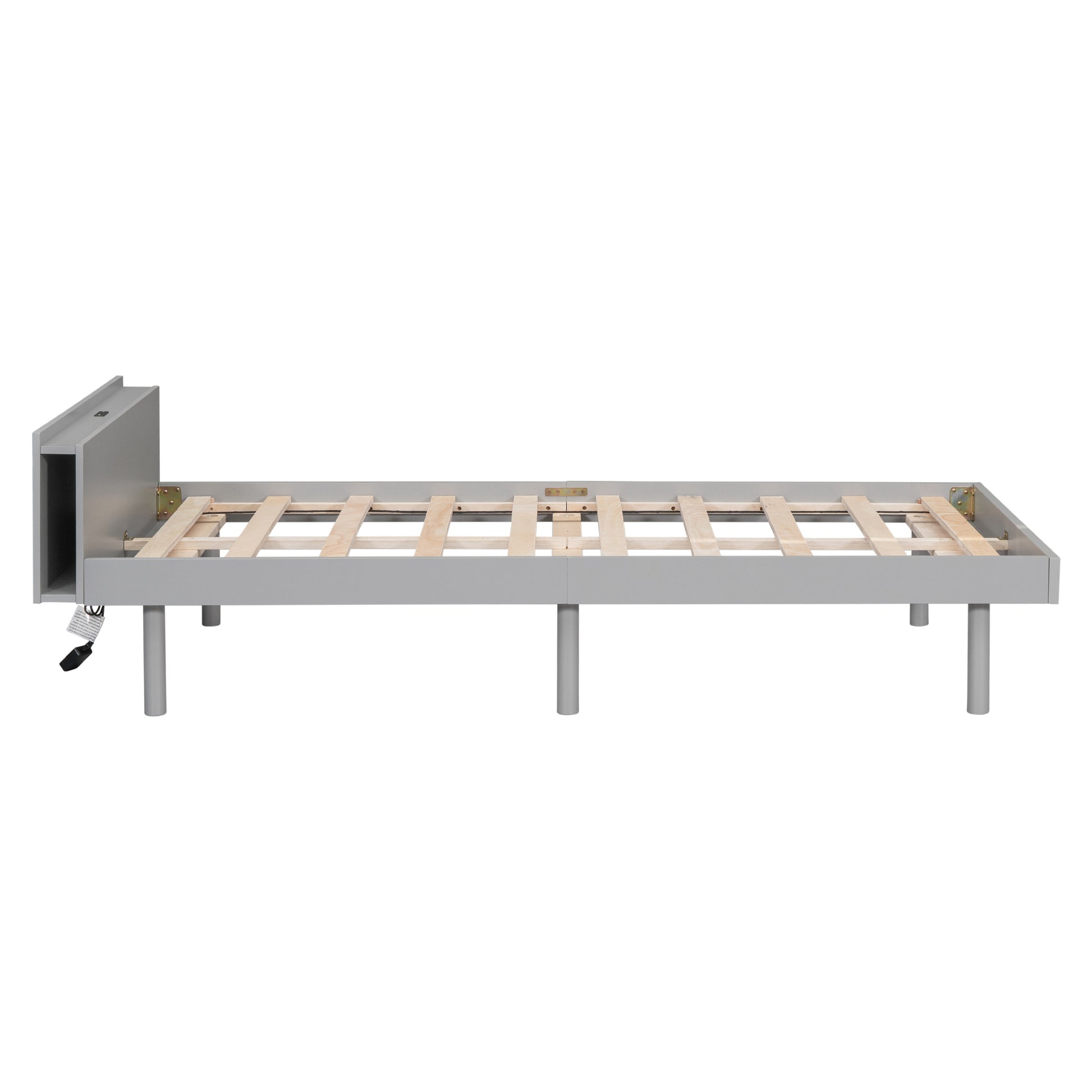 Modern Design Twin Size Platform Bed Frame With Built In Usb Port For Grey Color Grey Particle Board